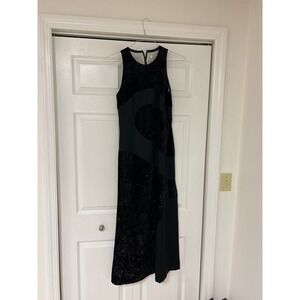 Andrea Polizzi for Rex Lester Black Devore Velvet Colorblock Maxi Dress Size 6